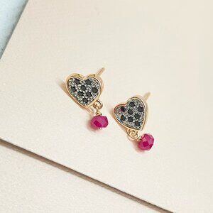 Tous 18kt Gold Plated Silver Heart Earrings With Rose Stones